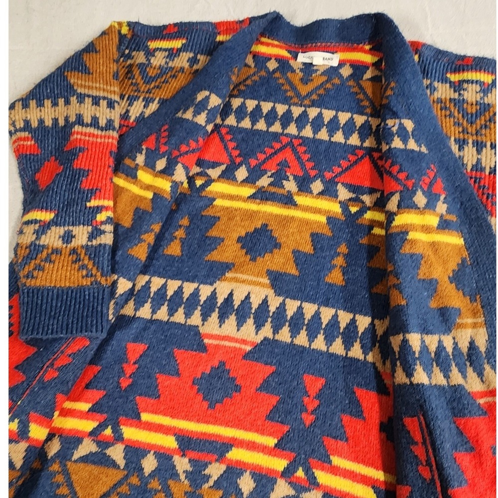 🌟Lucky Brand Southwestern Aztec Cardigan Sweater Blue Multicolor boho western - Picture 10 of 10
